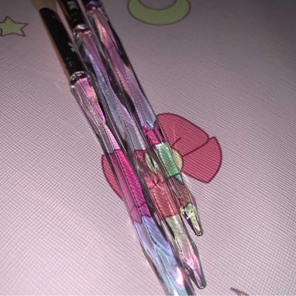 3 Makeup Brushes with Clear Diamond Rainbow Reflective Handles